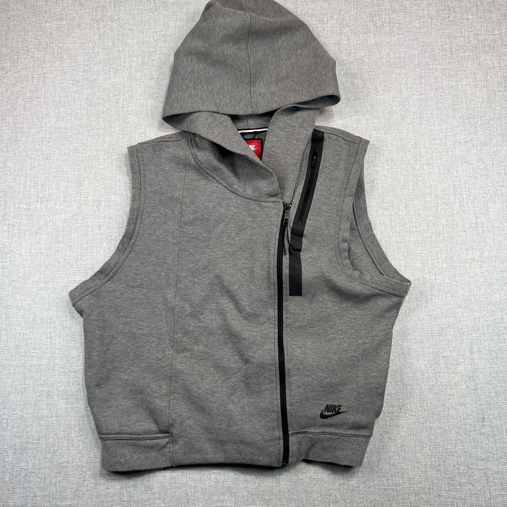 Nike Tech Fleece Hooded Vest Women XL Gray Asymmetrical Zip Active Workout Gym